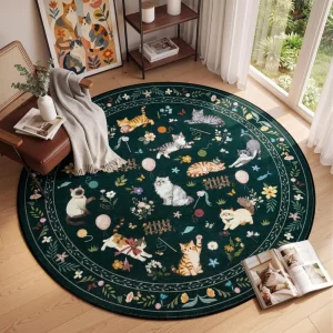 Black Cat Round Rug